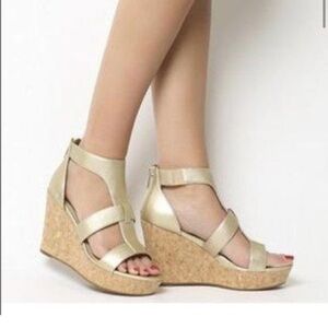 UGG Whitney Gold Metallic Cork Wedge Platform Sandal Women's Size 12